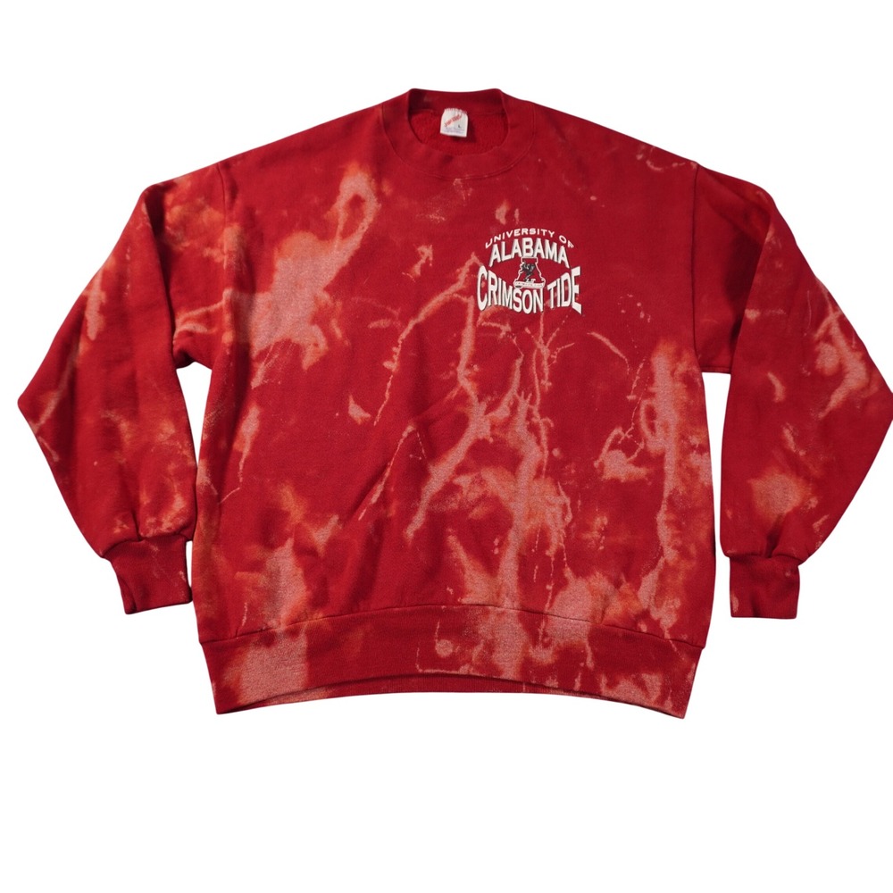 Jerzees Sweatshirt Mens L Red Alabama Crimson Tide Bleach Wash Vintage 90s USA